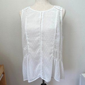 Daniel Rainn Swiss Dot Embroidered Lace Flouncy Peplum Sleeveless Blouse